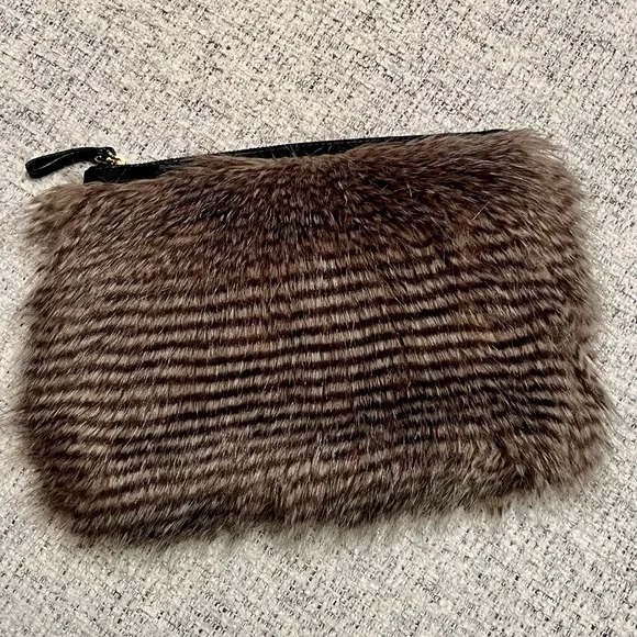 ANN TAYLOR leather and faux fur clutch bag pouch animal print stripes - Picture 4 of 16